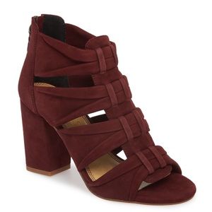 NEW SPLENDID Nando Plum Purple Suede Lthr Block Heel Open Toe Knot Sandals sz 10